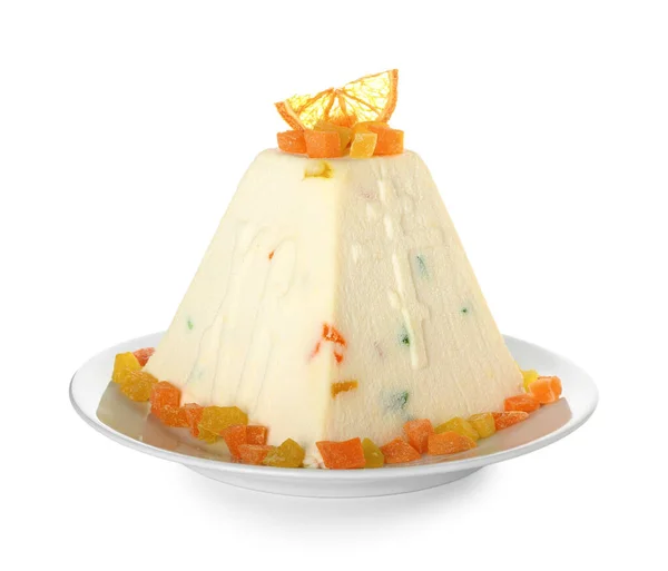 Вкусный Творожный Пасхальный Торт Конфетами Белом Фоне — стоковое фото