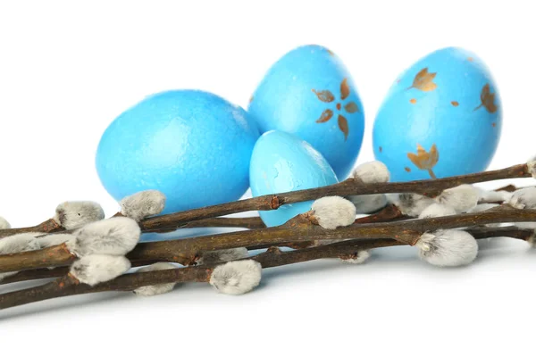 Easter Eggs Pussy Willow Branches Isolated White —  Fotos de Stock
