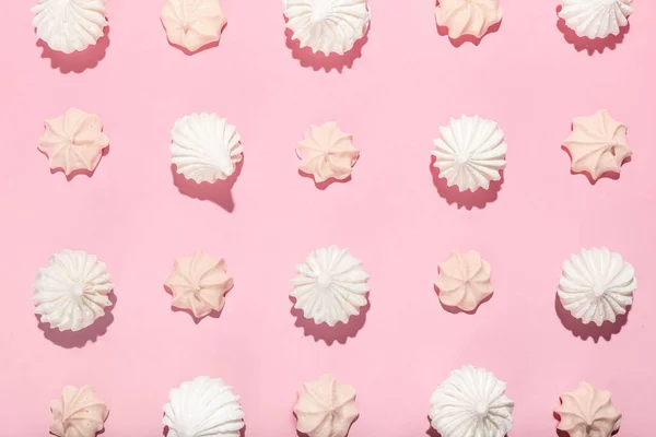 Many Sweet Meringue Pink Background — Stock Photo, Image