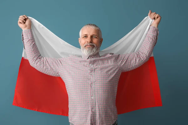 폴란드 국기가 파란색 배경에 — 스톡 사진