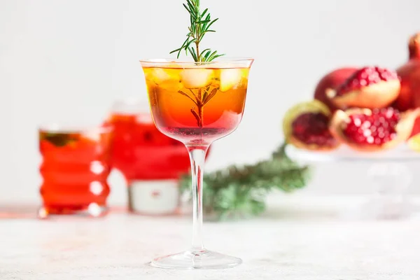 Glass Tasty Pomegranate Cocktail Light Background — Stock Photo, Image