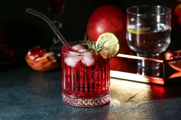 Glass Tasty Pomegranate Cocktail Black Background — Stock Photo, Image