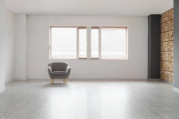 Blick Auf Lichtwand Mit Fenster Und Sessel Leeren Raum — Stockfoto