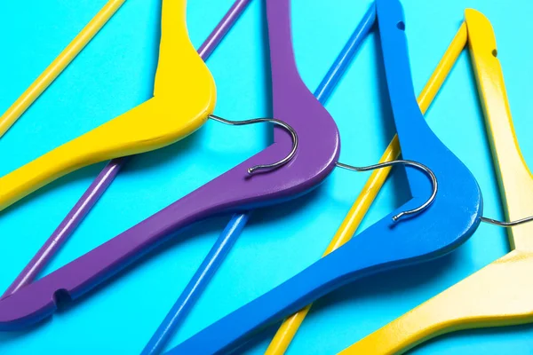 Bright Clothes Hangers Color Background — Stock Photo, Image