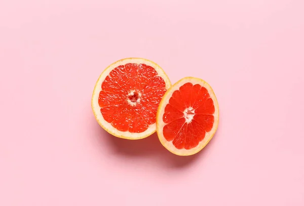 Tasty Cut Grapefruit Pink Background — Stock Photo, Image