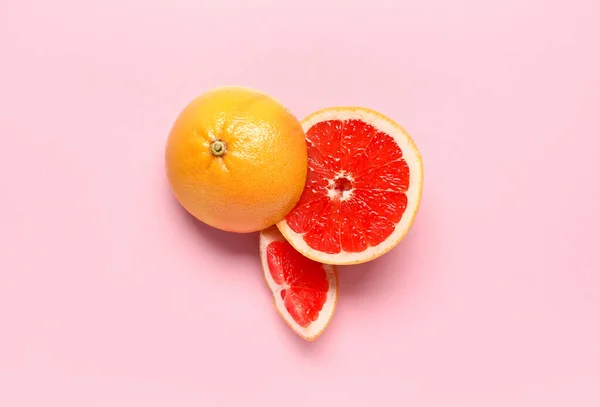 Tasty Cut Grapefruit Pink Background — Stock Photo, Image