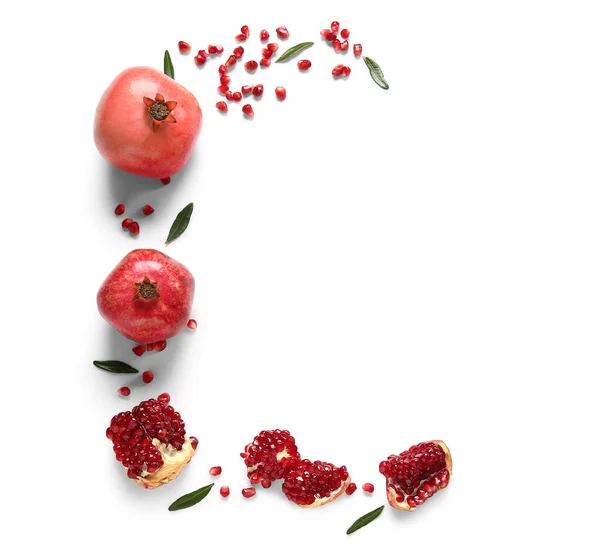 Beautiful Composition Pomegranate White Background — Stock Photo, Image
