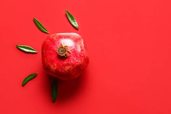 Tasty Ripe Pomegranate Red Background — Stock Photo, Image