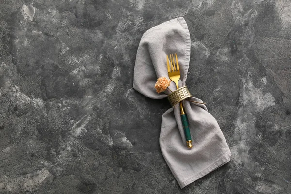 Fork Napkin Flower Grunge Background — Stock Photo, Image