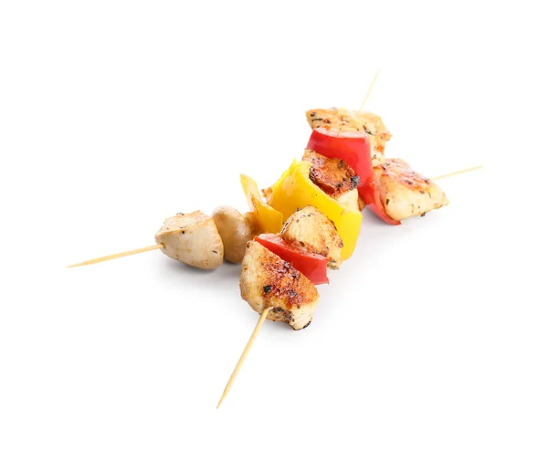 Grilled Chicken Skewers Vegetables Isolated White Background — Stock Photo, Image