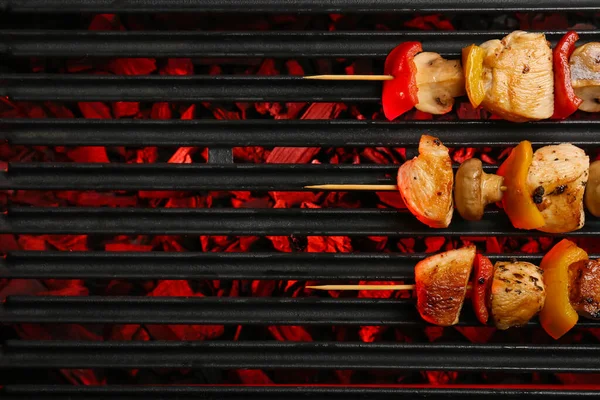 Tasty Chicken Skewers Vegetables Grill Closeup — Stock Photo, Image