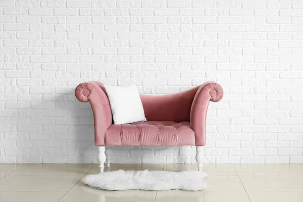 Stylish Sofa White Brick Wall — Stock Photo, Image