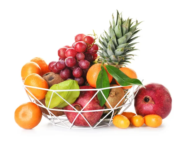Mand Met Sappig Fruit Witte Achtergrond — Stockfoto