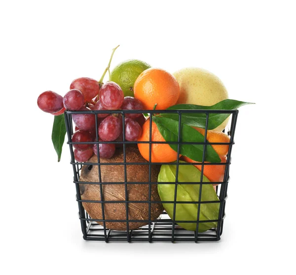 Basket Juicy Fruits White Background — Stock Photo, Image