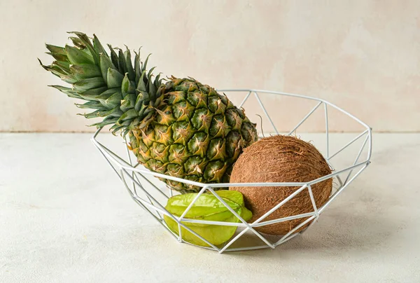 Basket Juicy Fruits White Background — Stock Photo, Image