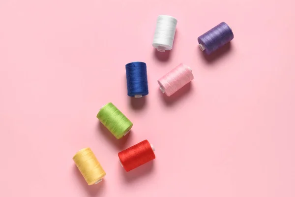 Thread Spools Pink Background — Stock Photo, Image