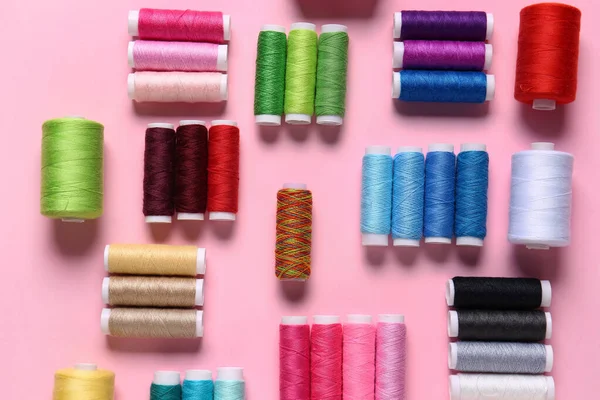 Thread Spools Pink Background — Stock Photo, Image