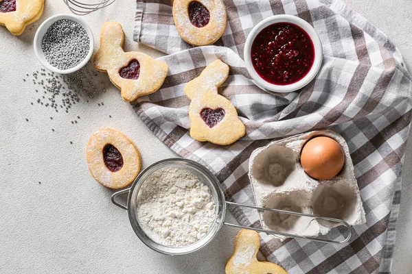 Tasty Easter Cookies Ingredients Light Background — Stock Photo, Image