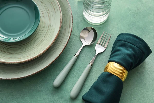 Elegant Table Setting Green Background — Stock Photo, Image