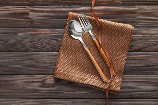 Elegant Cutlery Wooden Background — Stock Photo, Image