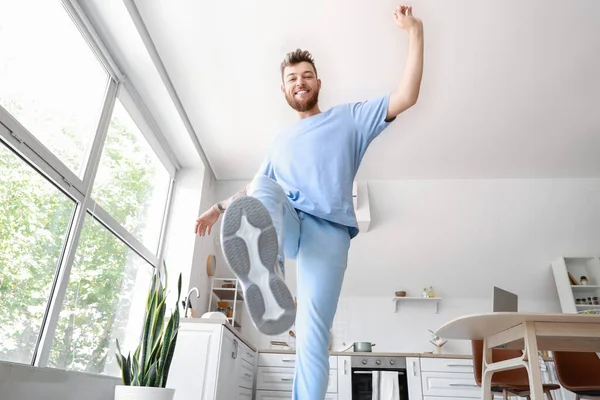 Cool Young Man Dancing Home — Stock Photo, Image