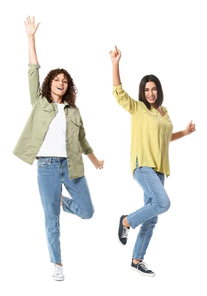 Young Happy Sisters White Background — Stock Photo, Image