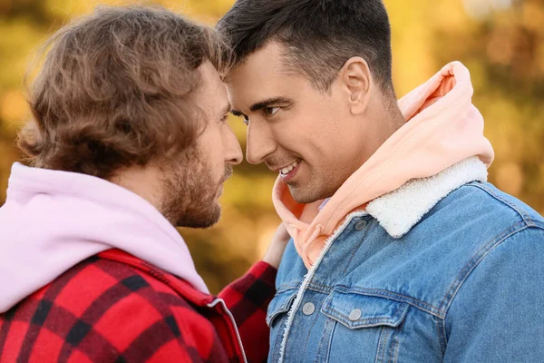 Heureux Gay Couple Extérieur Sur Automne Jour — Photo