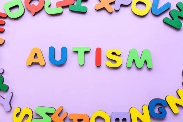 Word Autism Colorful Letters Lilac Background — Stock Photo, Image