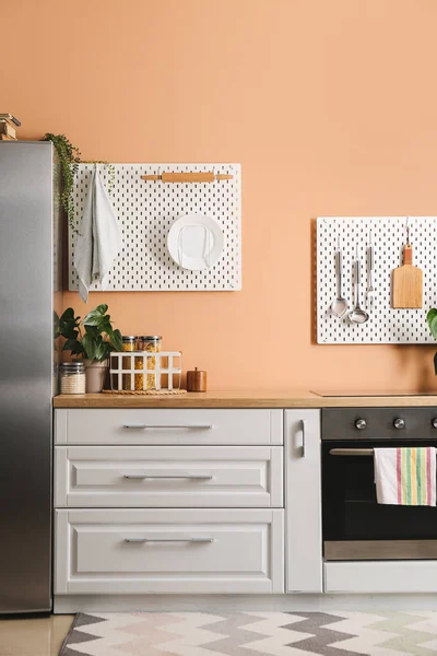 Pegboards Kitchen Counter Color Wall — Stock Photo, Image