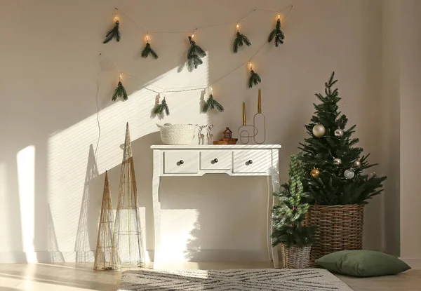 Interior Beautiful Modern Room Decorated Christmas — Stock Photo, Image