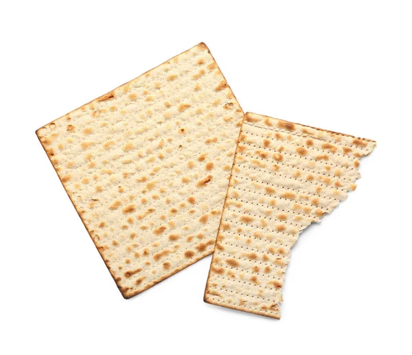 Torn Jewish Flatbread Matza Passover White Background — Stock Photo, Image