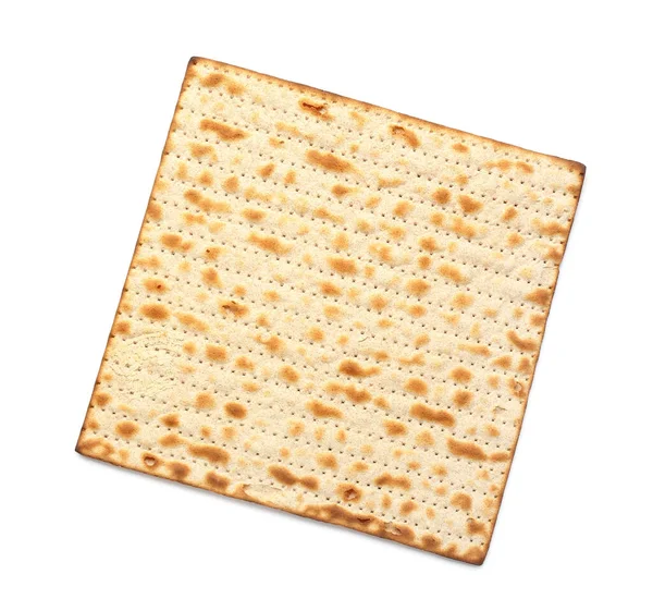 白色背景的逾越节犹太平饼垫 顶视图 — 图库照片