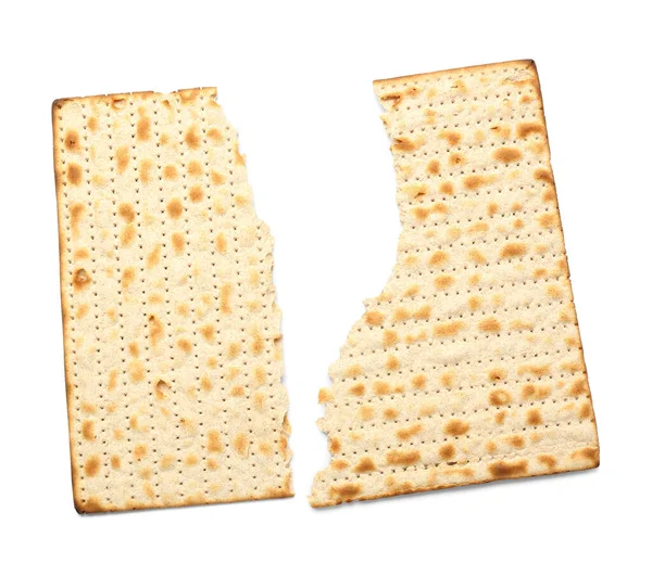 Podarty Żydowski Flatbread Matza Paschę Białym Tle — Zdjęcie stockowe