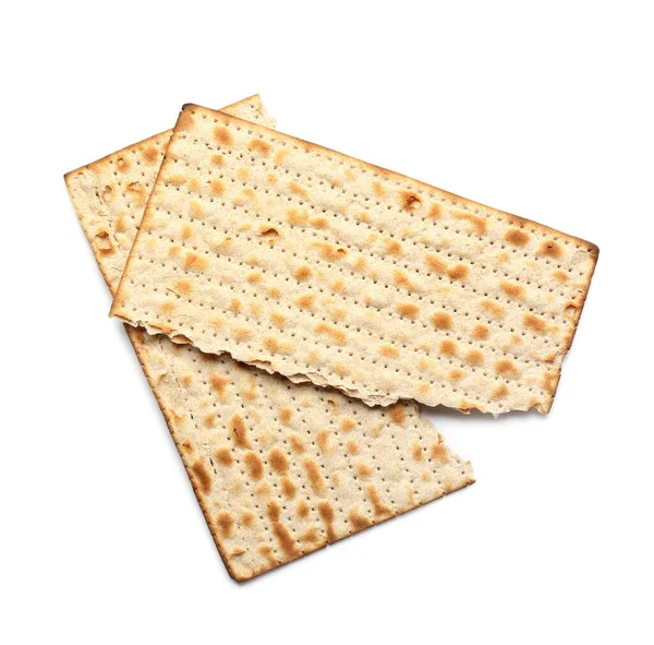 Torn Jewish Flatbread Matza Passover White Background — Stock Photo, Image