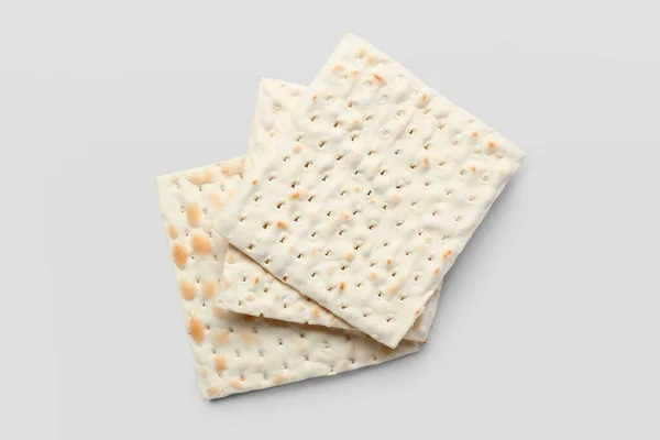 Matza Pain Plat Juif Pour Pâque Sur Fond Blanc Vue — Photo