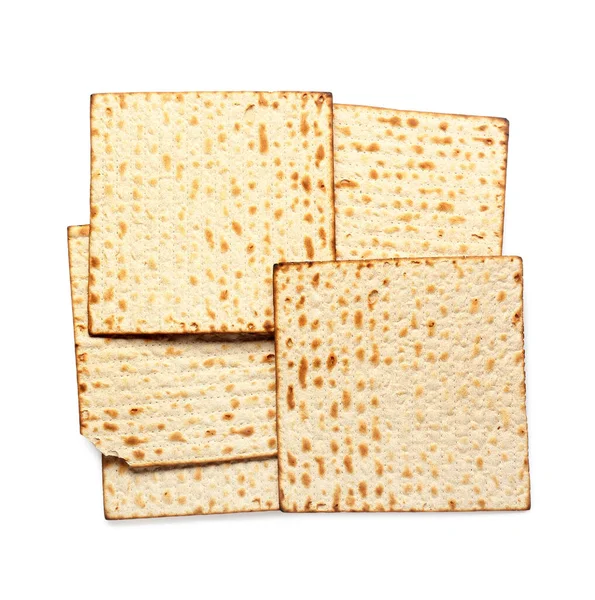 Εβραϊκή Flatbread Matza Για Πάσχα Λευκό Φόντο Top View — Φωτογραφία Αρχείου