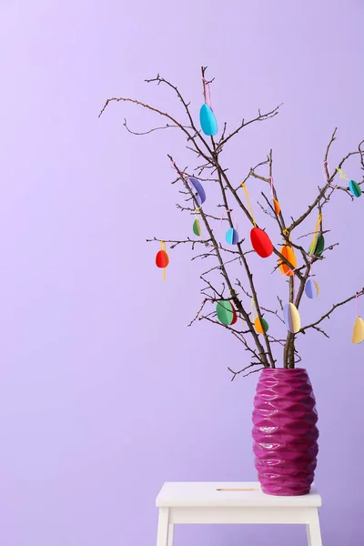 Vase Tree Branches Easter Decor Color Wall — Stock Photo, Image