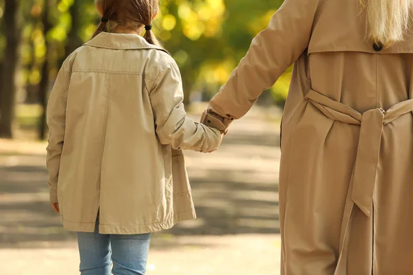 Kleines Mädchen Mit Großmutter Beim Spazierengehen Park Rückansicht — Stockfoto