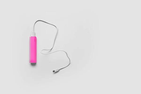 Pink Power Bank Usb Cable Light Background — Stock Photo, Image
