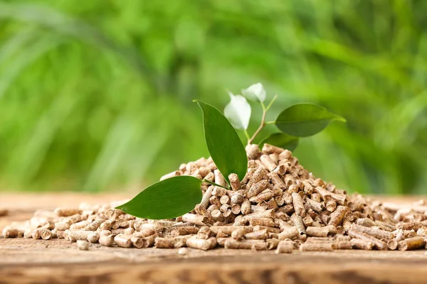 Pile Wood Pellets Table Outdoors — Stock Photo, Image