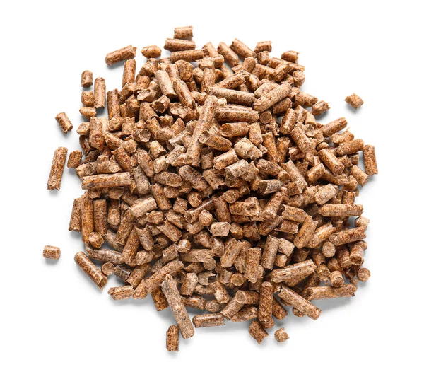 Mucchio Pellet Legno Sfondo Bianco — Foto Stock