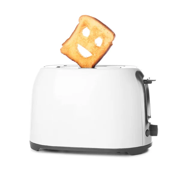 Lustige Scheibe Brot Toaster Auf Weißem Hintergrund — Stockfoto