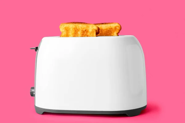 Modern Toaster Bread Slices Pink Background — Stock Photo, Image