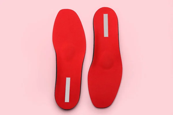 Pair Red Orthopedic Insoles Pink Background — Stock Photo, Image