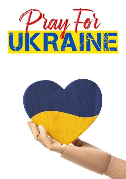 Kéz Próbababa Szívvel Festett Színek Ukrán Zászló Fehér Háttér Imádkozz — Stock Fotó