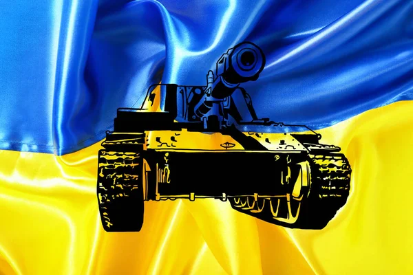 Bandiera Dell Ucraina Con Disegno Serbatoio Guerra Ucraina — Foto Stock