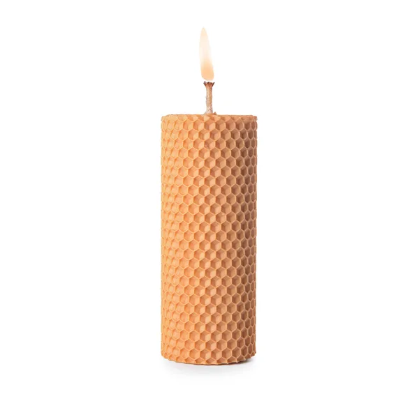 Burning Wax Candle Isolated White Background — Stock Photo, Image