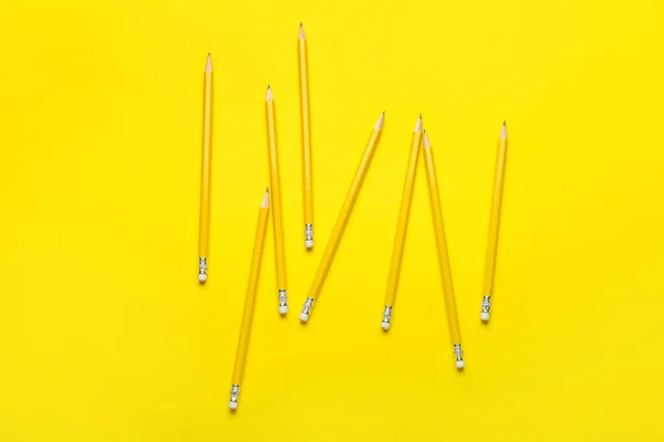 Ordinary Pencils Yellow Background — Stock Photo, Image