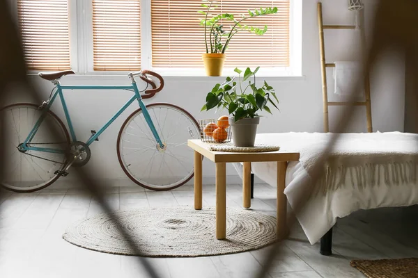 Interior Modern Bedroom Bicycle — Stock Photo, Image