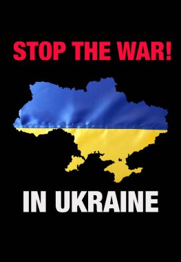 Ukrayna ülkesi biçiminde ulusal bayrak ve UKRAINE 'daki Savaş Dursun